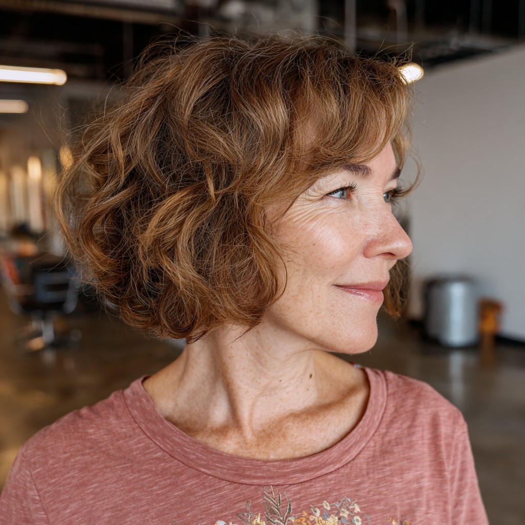 Chic Textured Curly Bob with Natural Volume