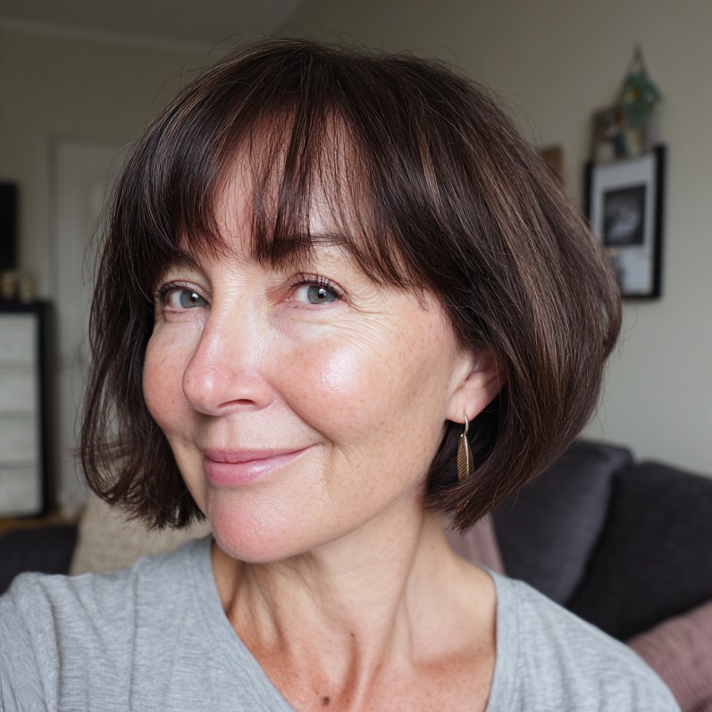 Chic Textured Curtain Bob with Soft Bangs