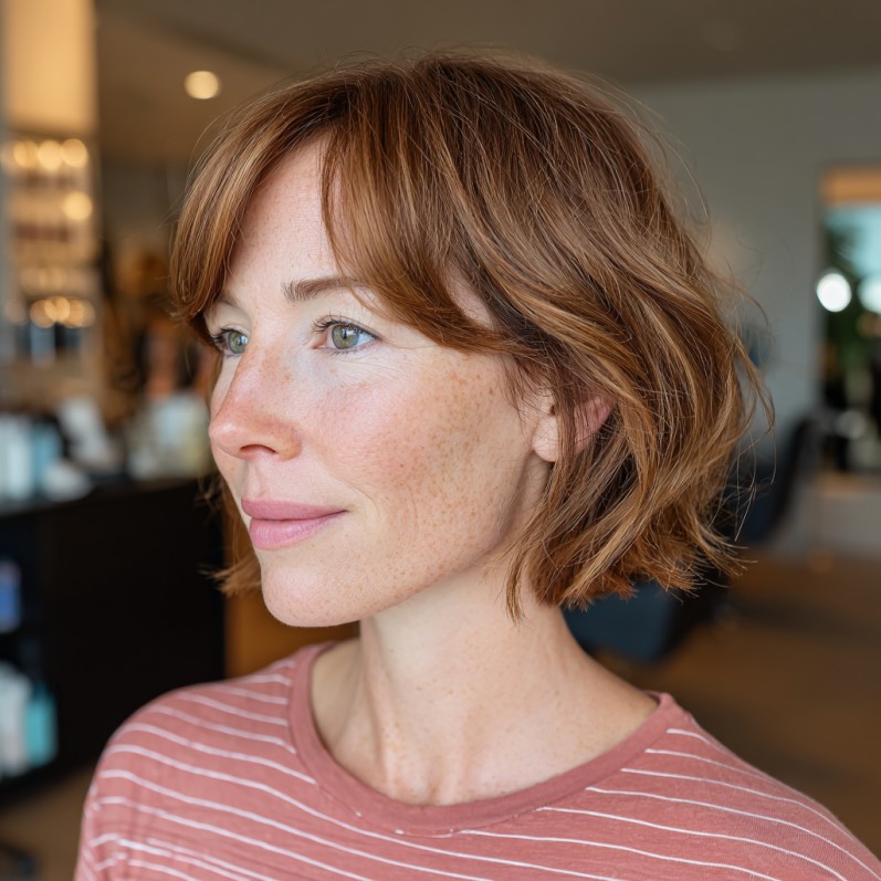 Chic Textured Curtain Bob with Soft Face-Framing Layers