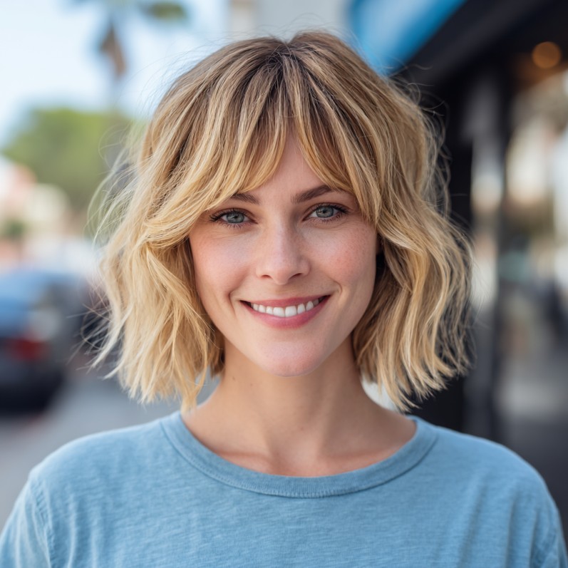 Chic Textured Curtain Bob with Soft Waves