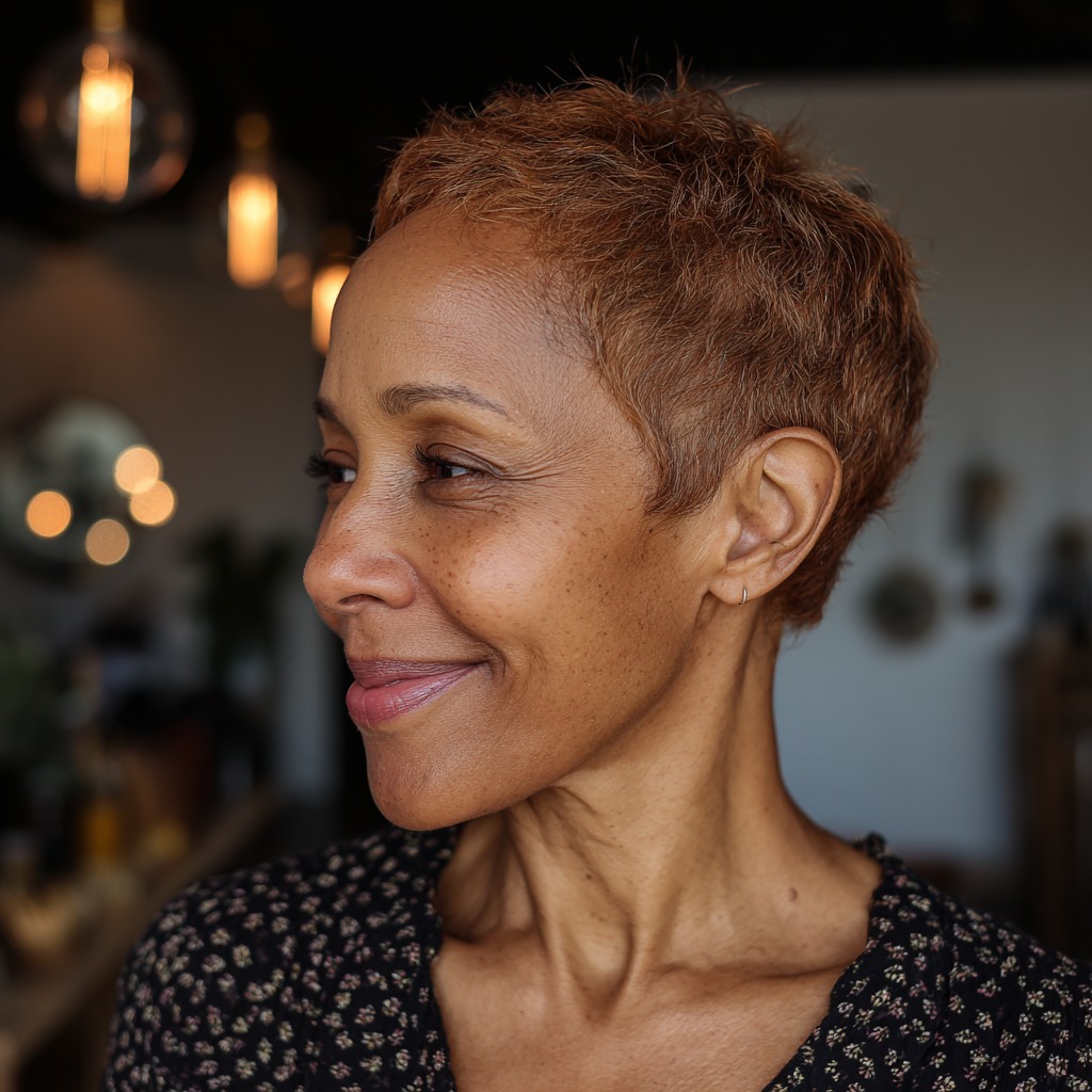 Chic Textured Pixie Cut with Subtle Warmth