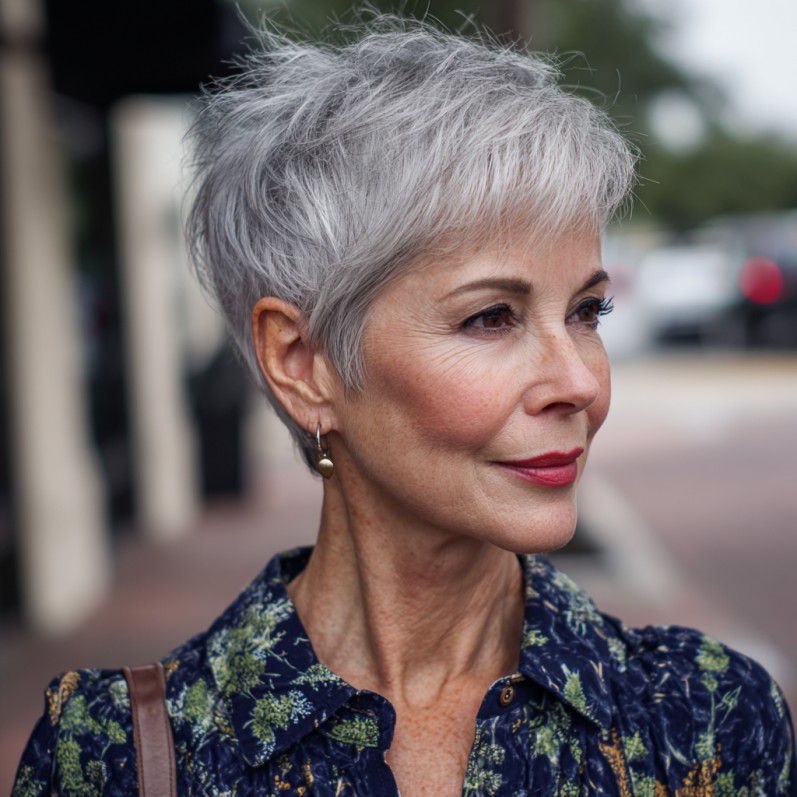 Chic Textured Silver Pixie with Defined Layers