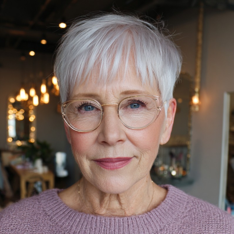 Chic Textured Silver Pixie with Light Bangs