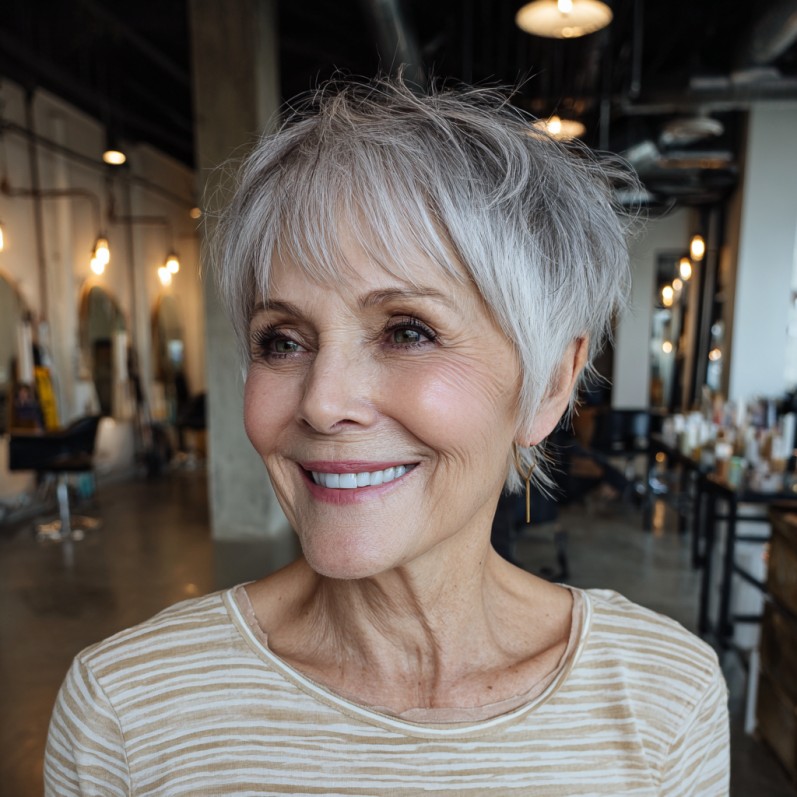 Chic Textured Silver Pixie with Lively Layers