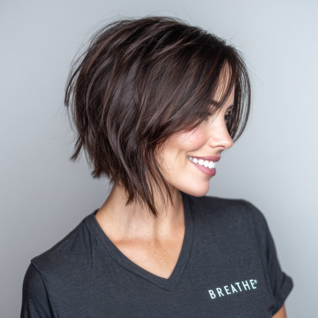 Chic Textured Slope Bob with Subtle Movement