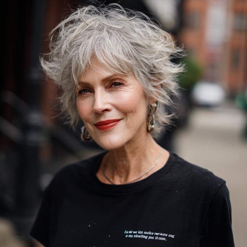 Choppy Layered Silver Mixie Shag with Textured Ends