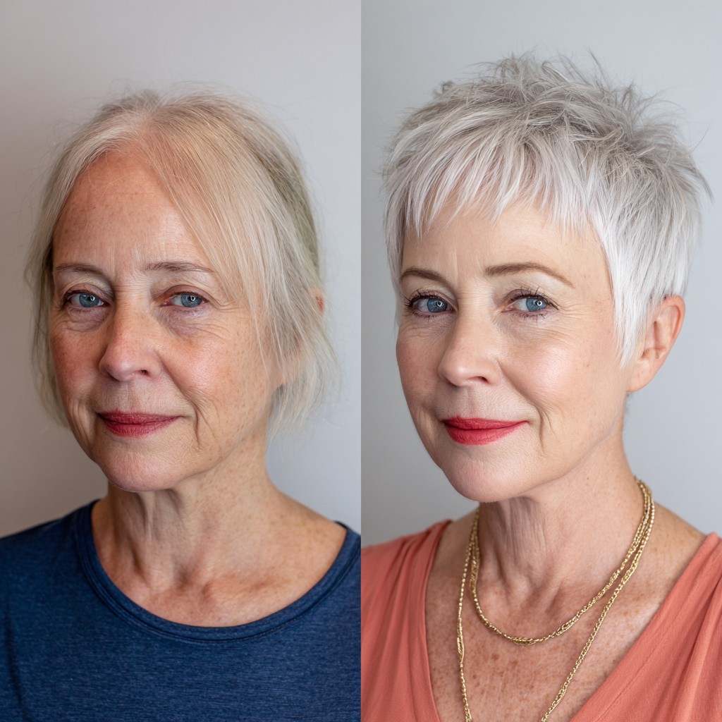 Edgy Textured Pixie Cut with Bright Silver Highlights