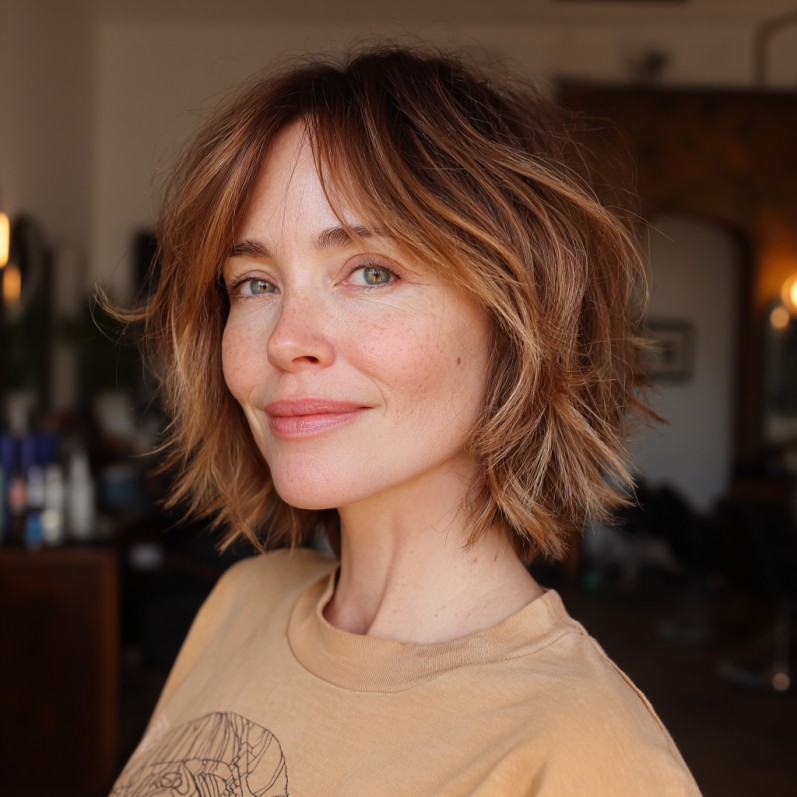Effortless Textured Curtain Bob with Subtle Layers