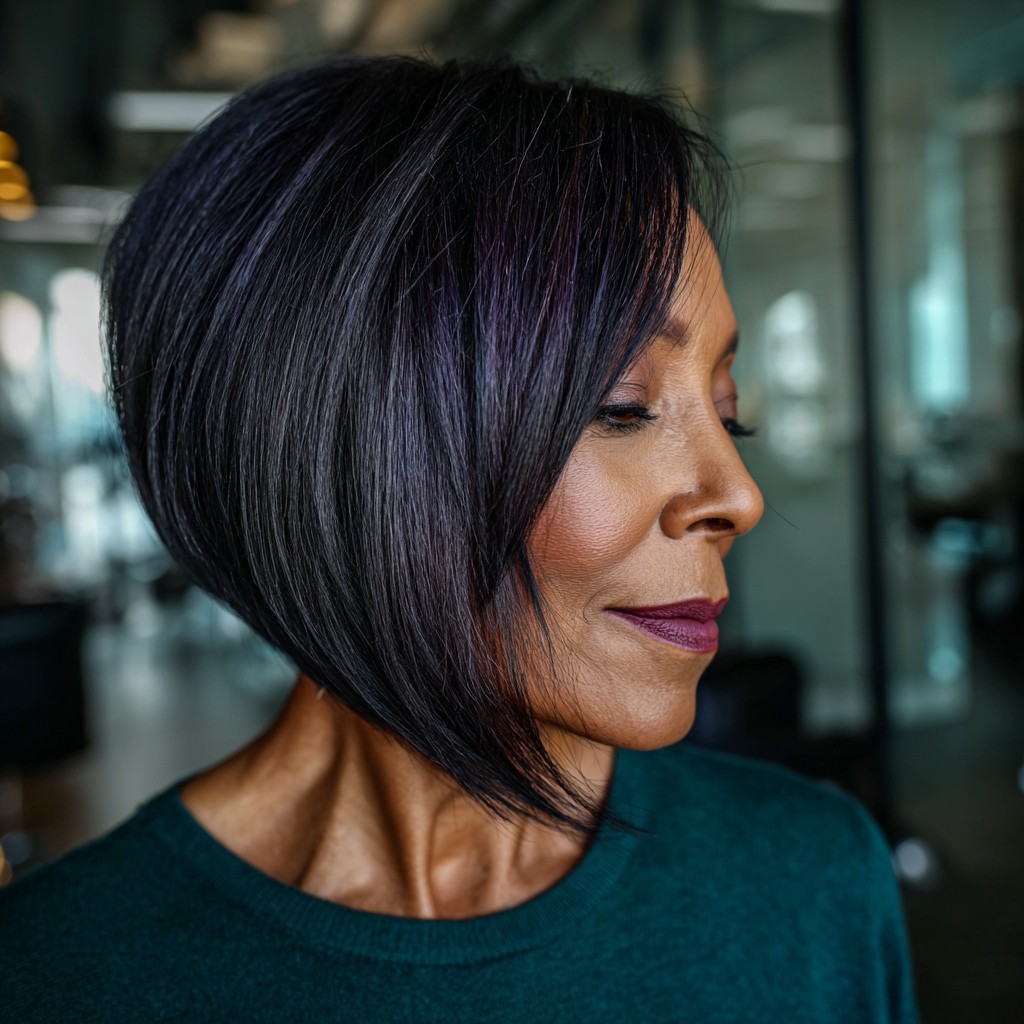 Elegant Dark Bob with Subtle Purple Undertones