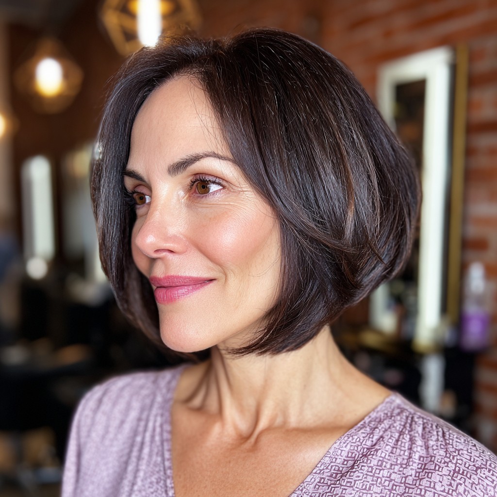 Elegant Flipped Slope Bob with Rich Dark Undertones