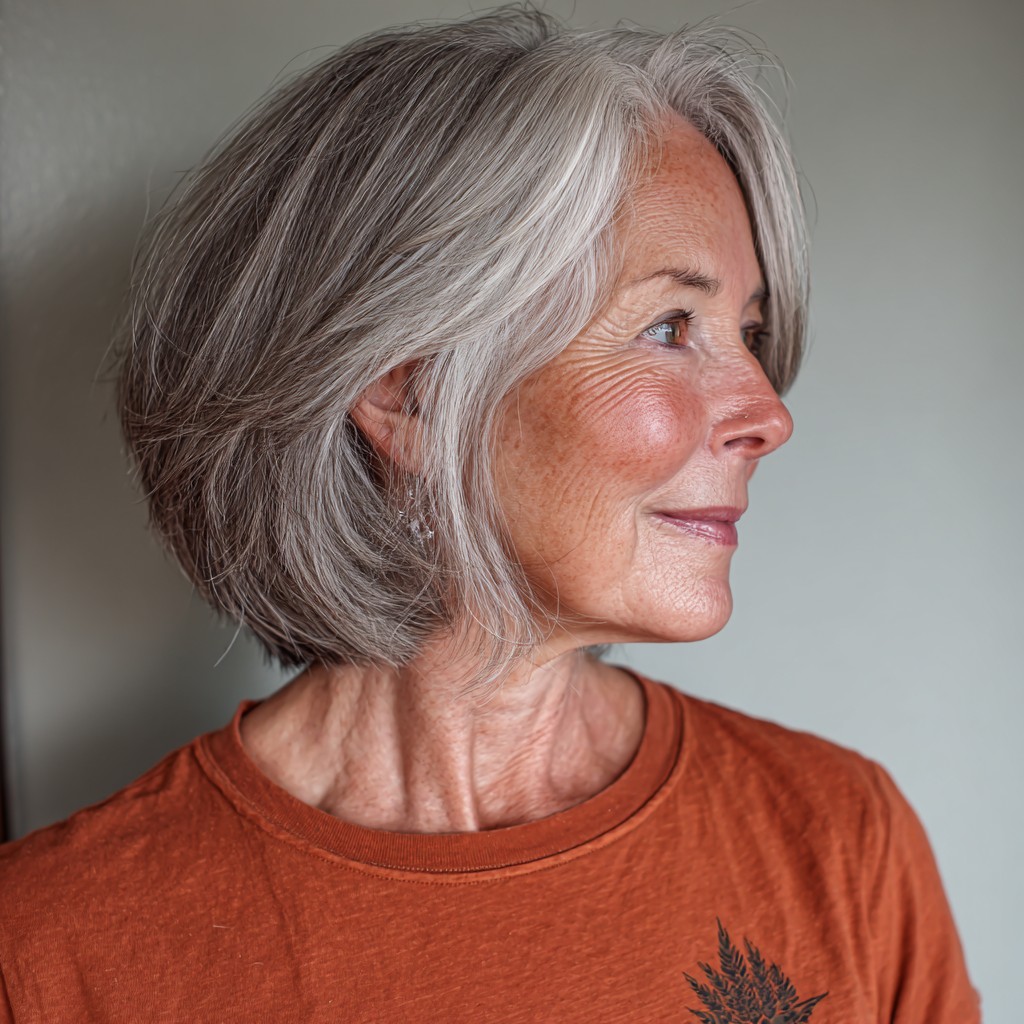 Elegant Silver Bob with Soft Layers