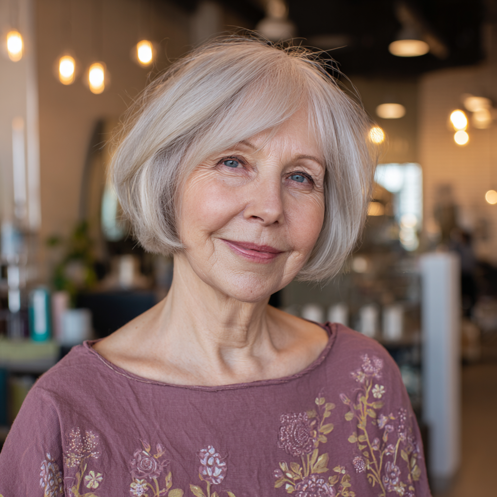 Elegant Silvery Bob with Soft Volume