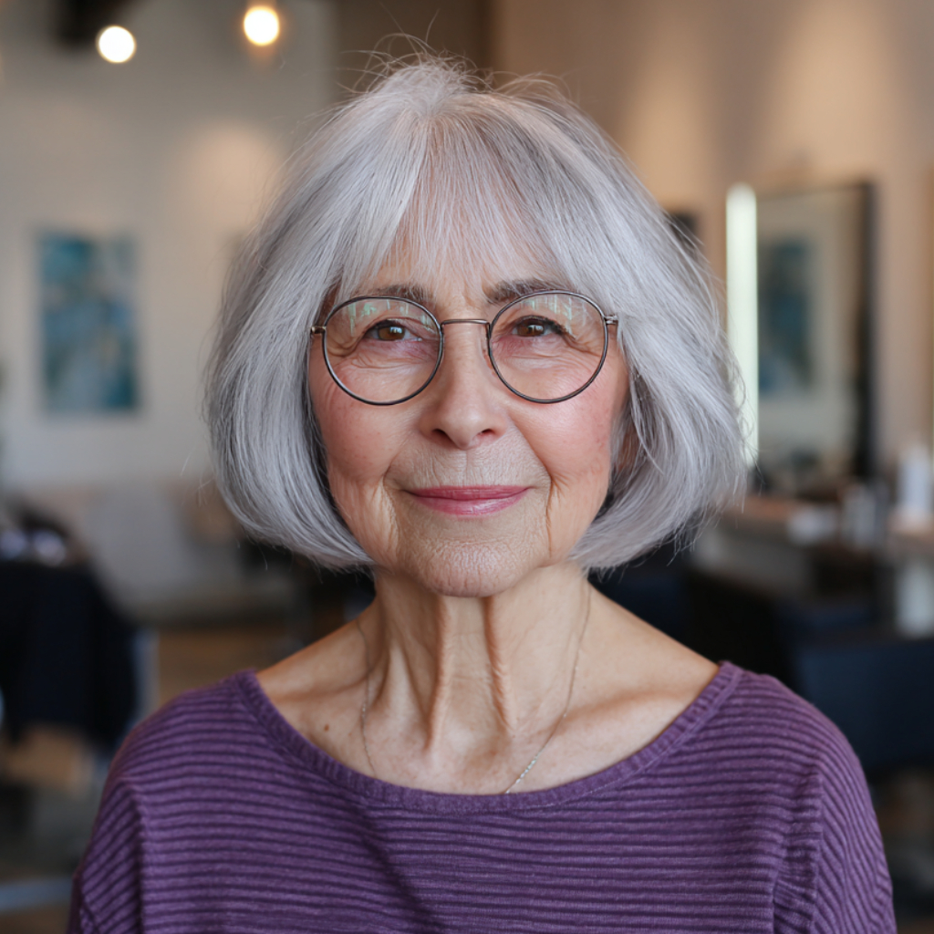 Graceful Silver Bob with Wispy Bangs