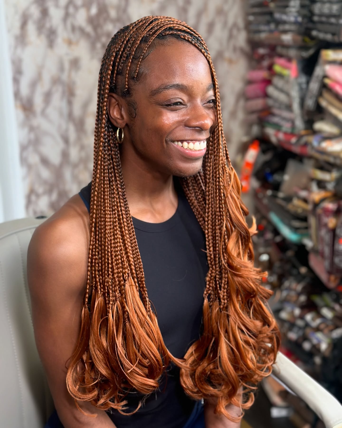 Long Ombre Box Braids with Cascading Curls