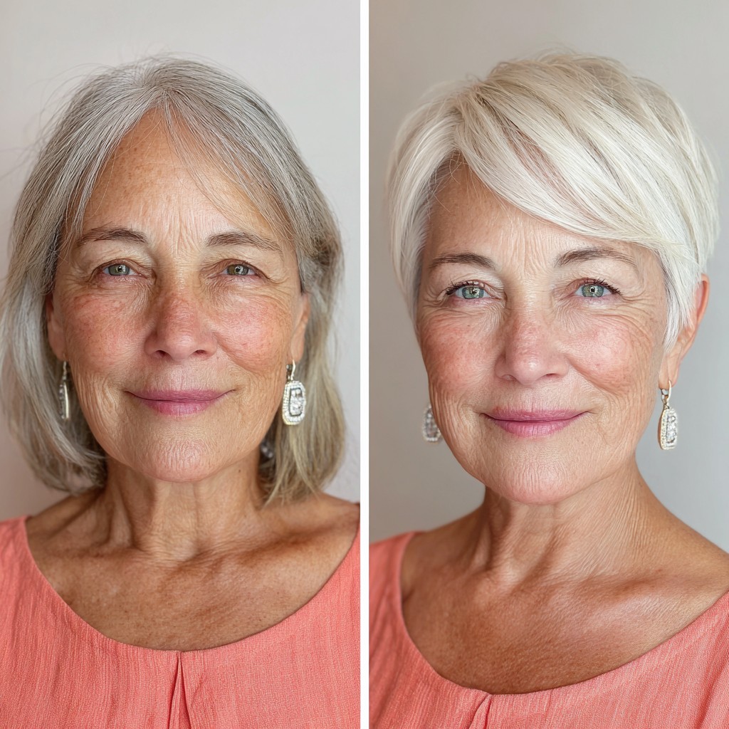 Modern Short Pixie with Bright Silver Highlights