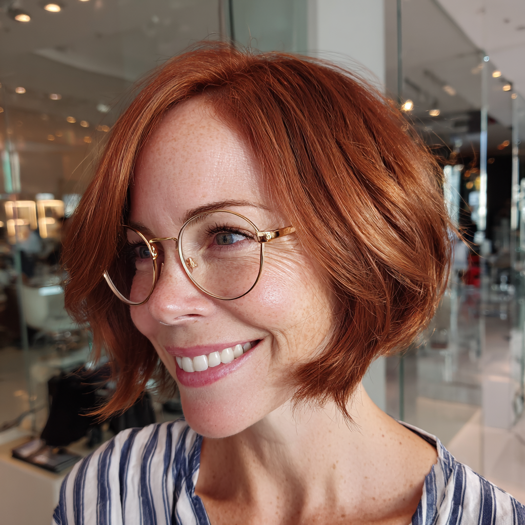 Modern Textured Copper Bob with Subtle Waves