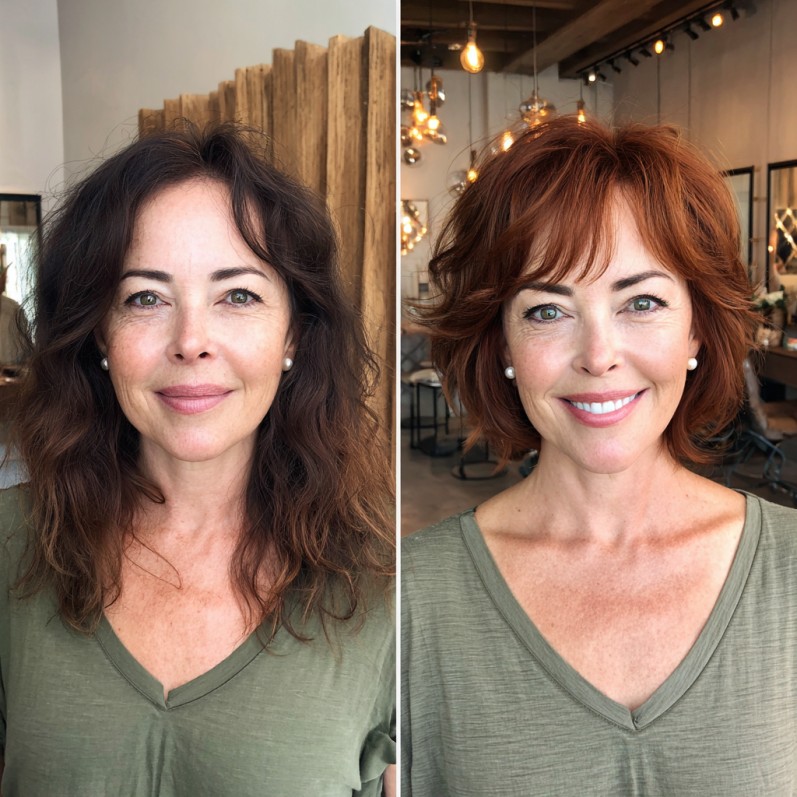 Playful Curly Curtain Bob with Subtle Highlights