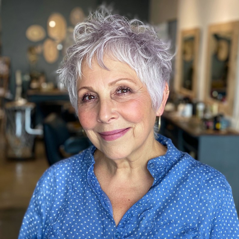 Playful Textured Pixie Shag with Lavender Highlights