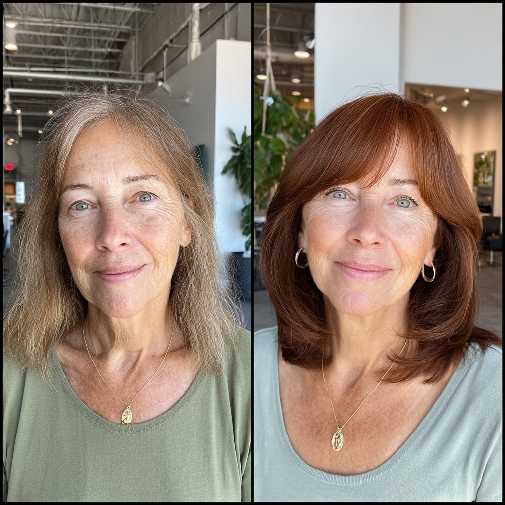 Radiant Mahogany Brown Layered Cut with Subtle Bangs