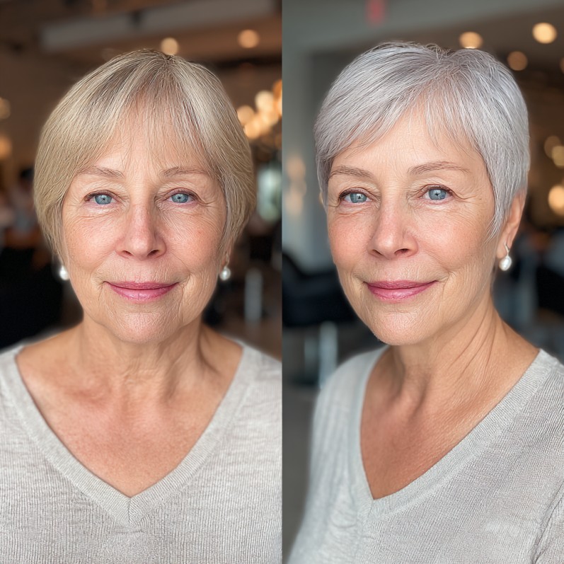 Silvery Pixie Cut with Soft Layered Texture