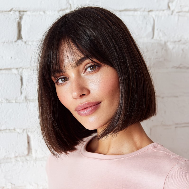 Sleek Blunt Curtain Bob with Soft Bangs