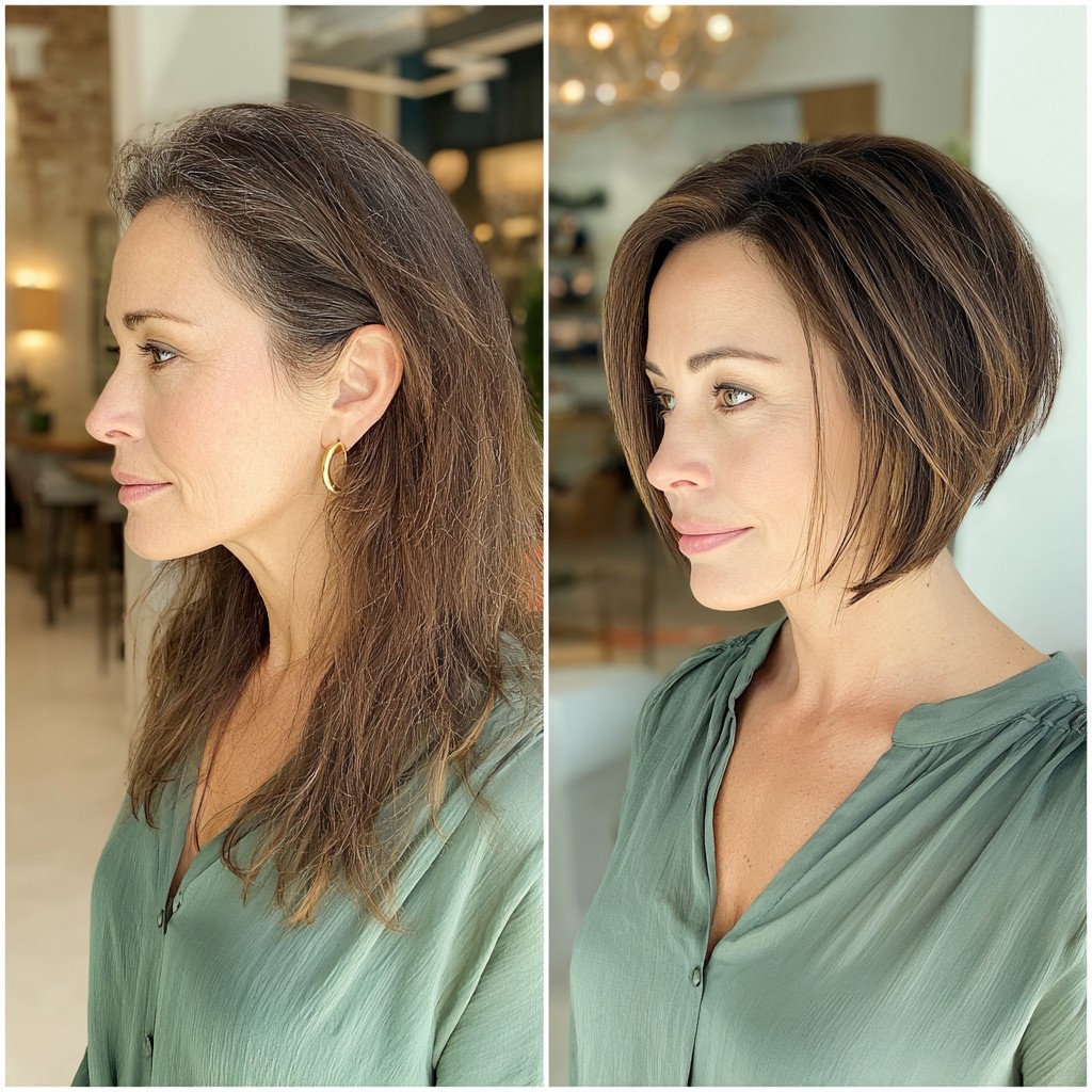 Sleek Textured Slope Bob with Subtle Highlights