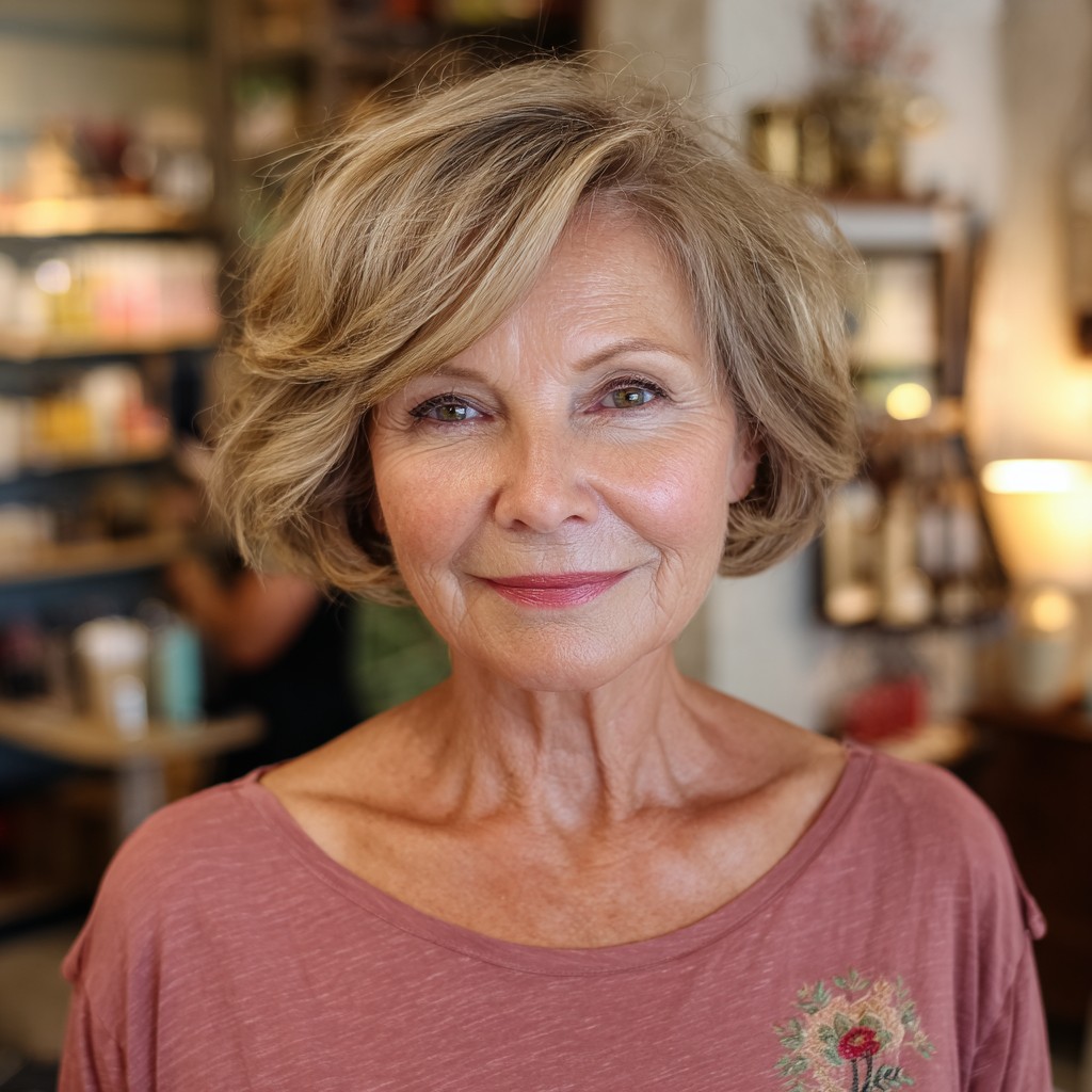 Soft Bronde Textured Bob with Gentle Waves