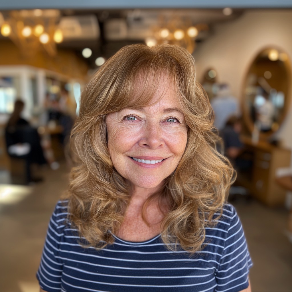 Soft Layered Waves with Face-Framing Bangs