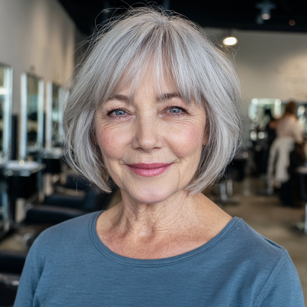 Soft Silver Blunt Bob with Subtle Layers