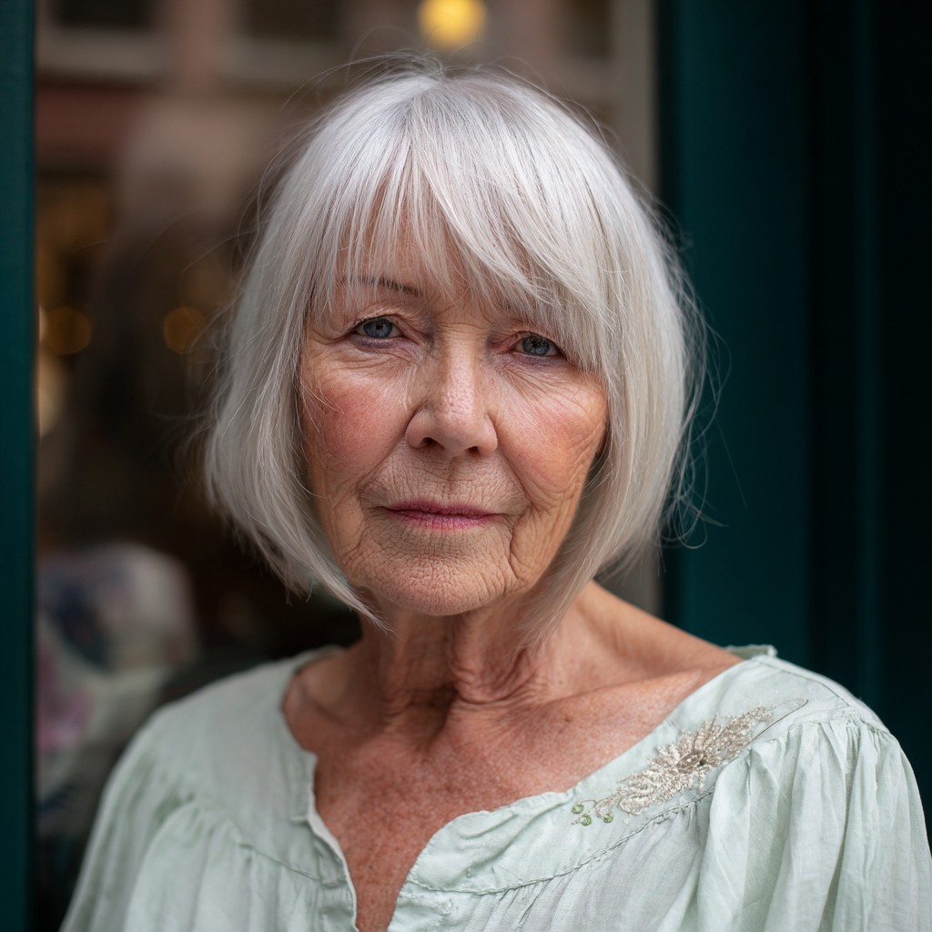 Soft Silver Bob with Delicate Wispy Bangs