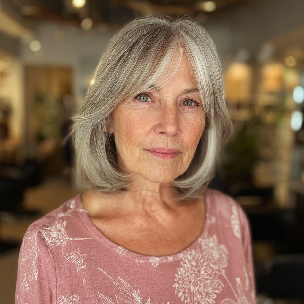 Soft Silver Layered Bob with Face-Framing Highlights