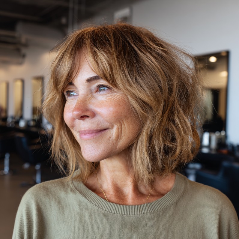 Soft Textured Curtain Bob with Face-Framing Layers