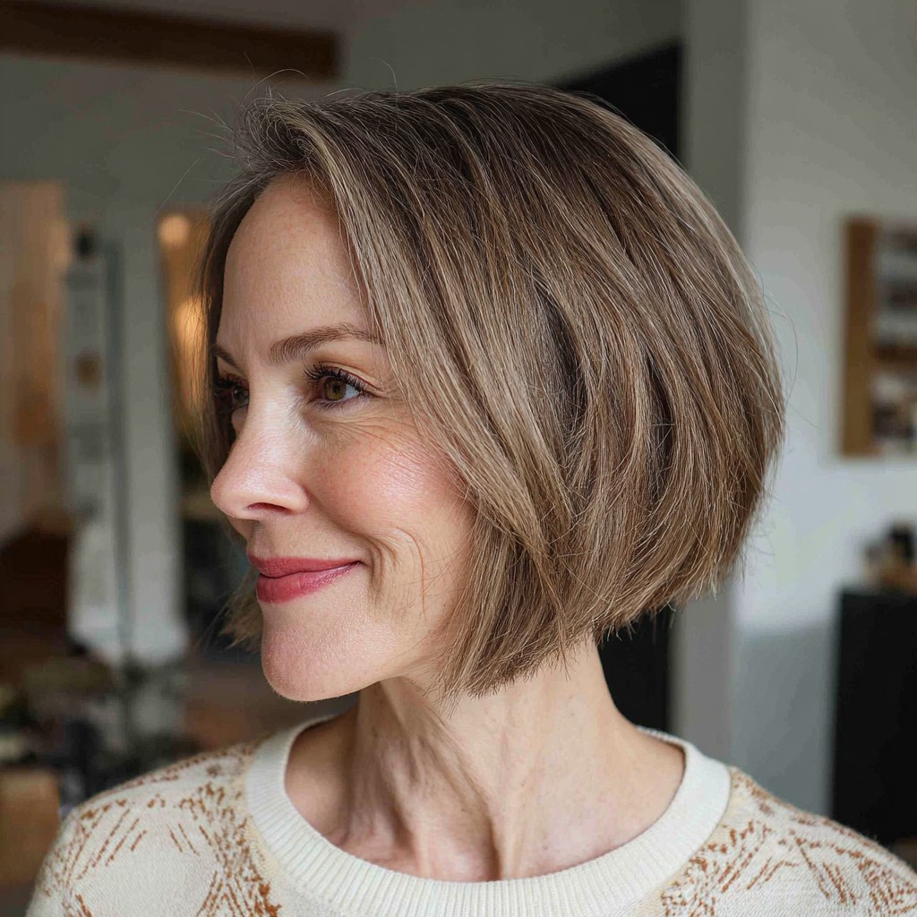 Softly Layered Asymmetrical Bob with Subtle Warm Tones