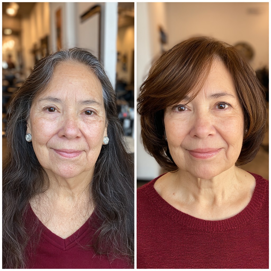 Softly Layered Chestnut Bob with Subtle Highlights