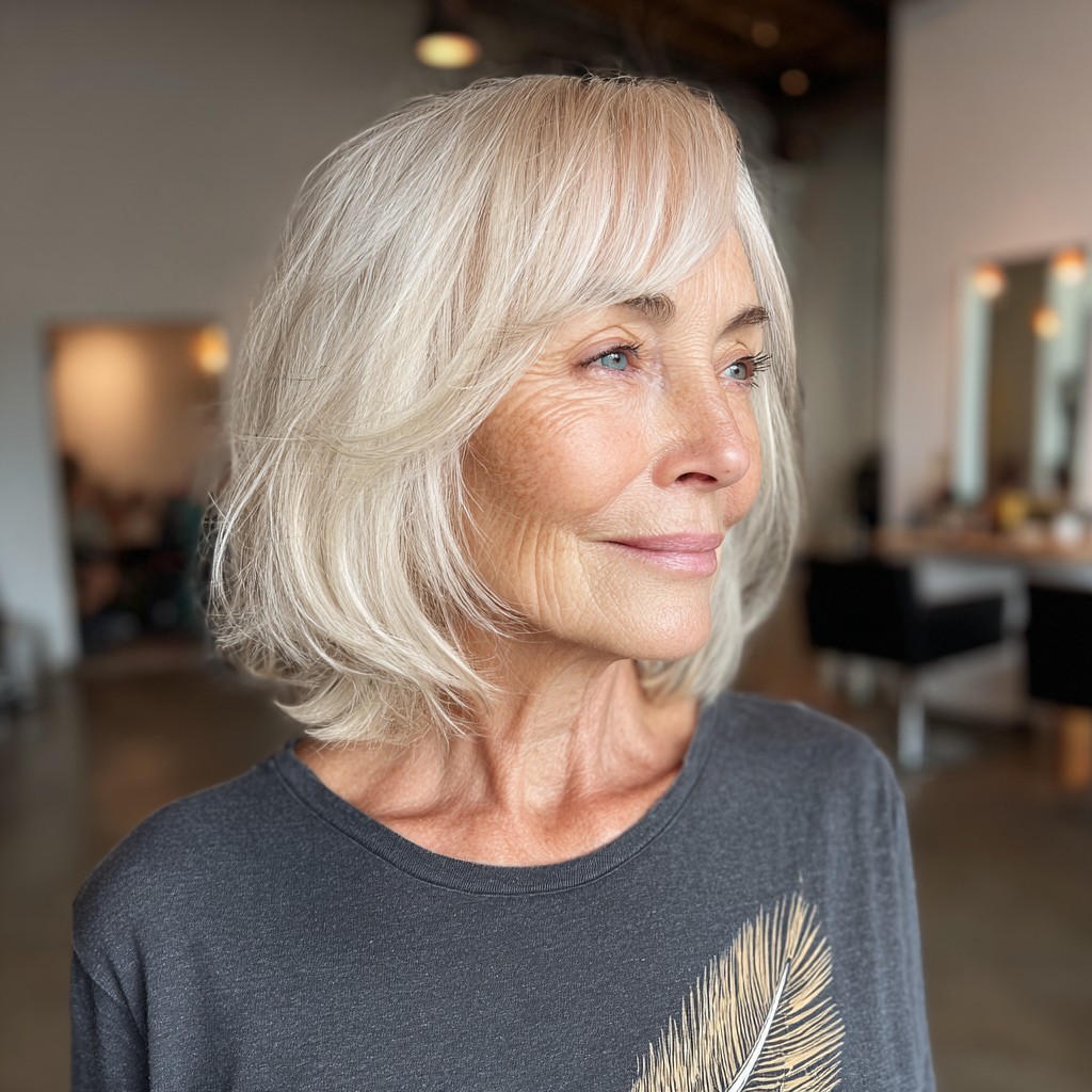 Softly Layered Silver Bob with Subtle Bangs