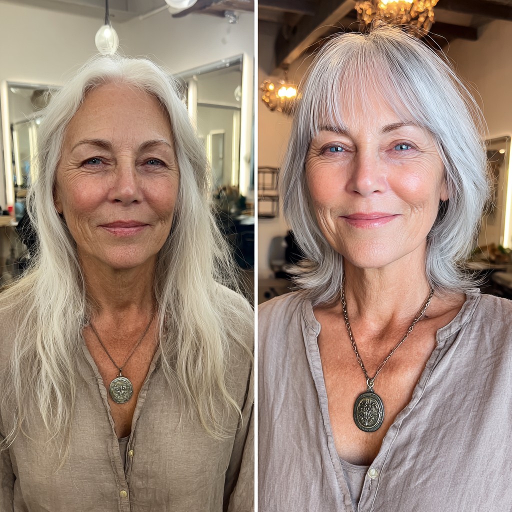 Softly Layered Silver Shag with Face-Framing Bangs