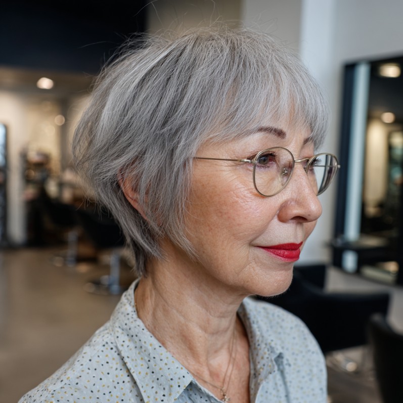 Softly Textured Silver Mixie Shag with Feathered Layers