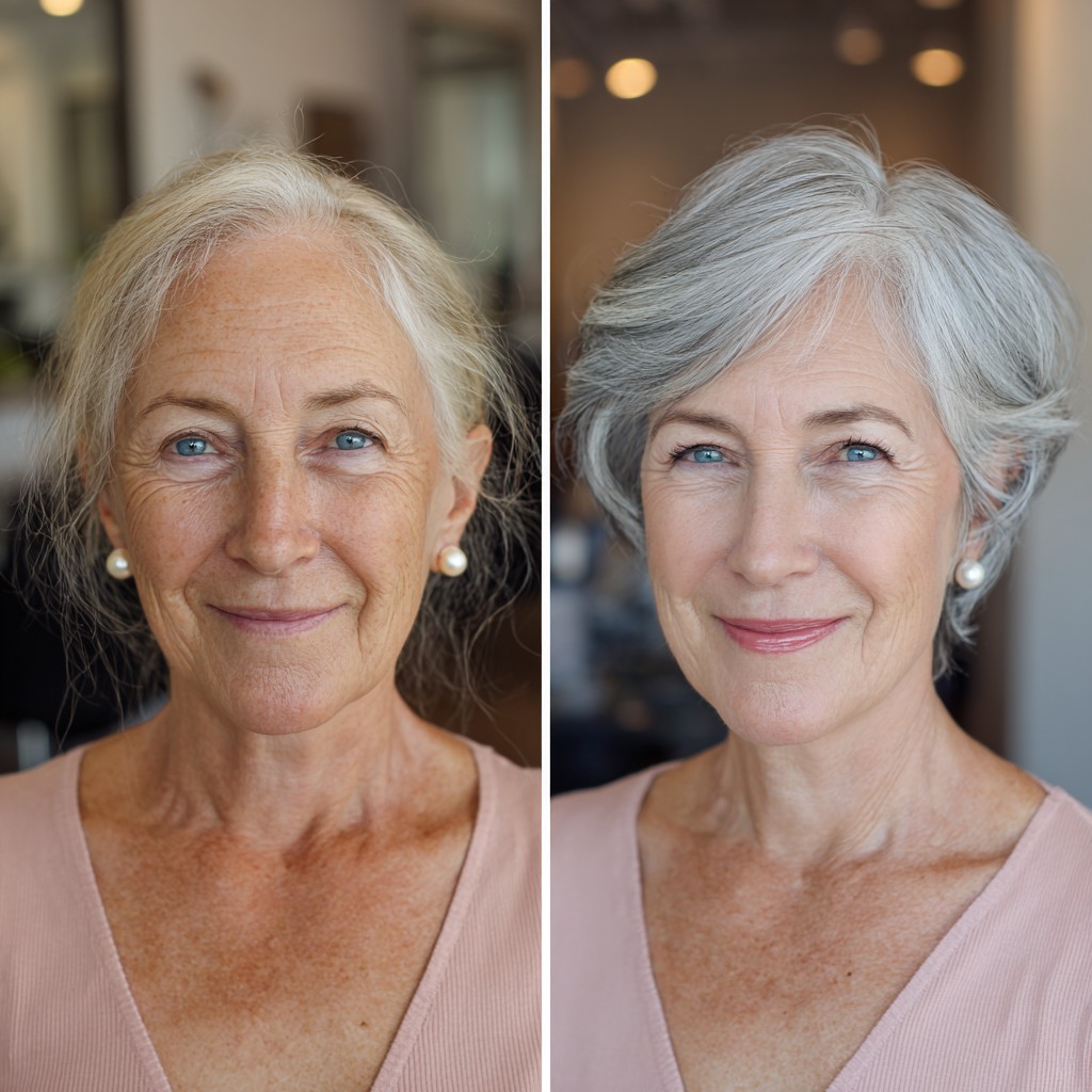 Softly Textured Silver Shag with Wispy Bangs