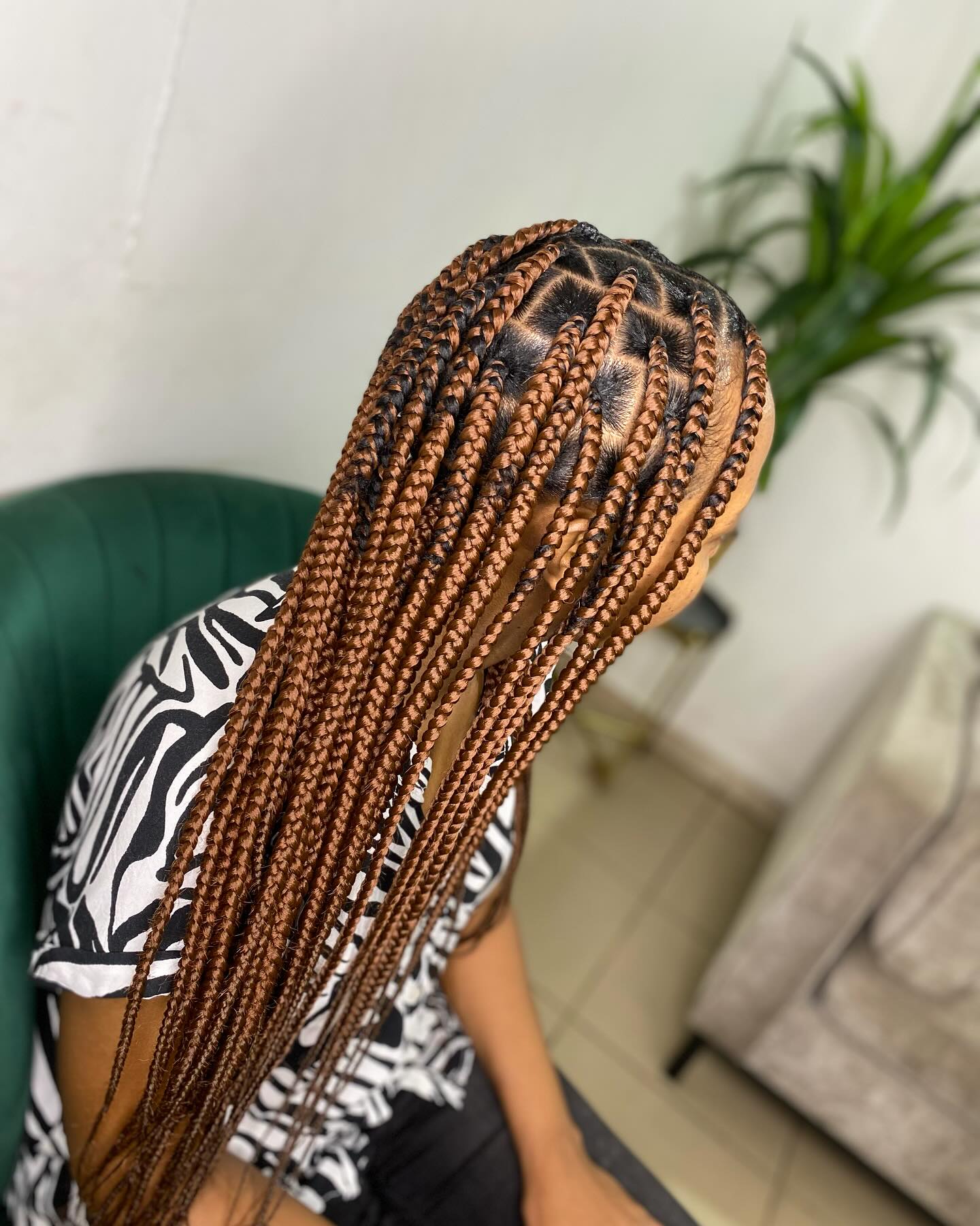 Stunning Long Box Braids with Rich Copper Tones