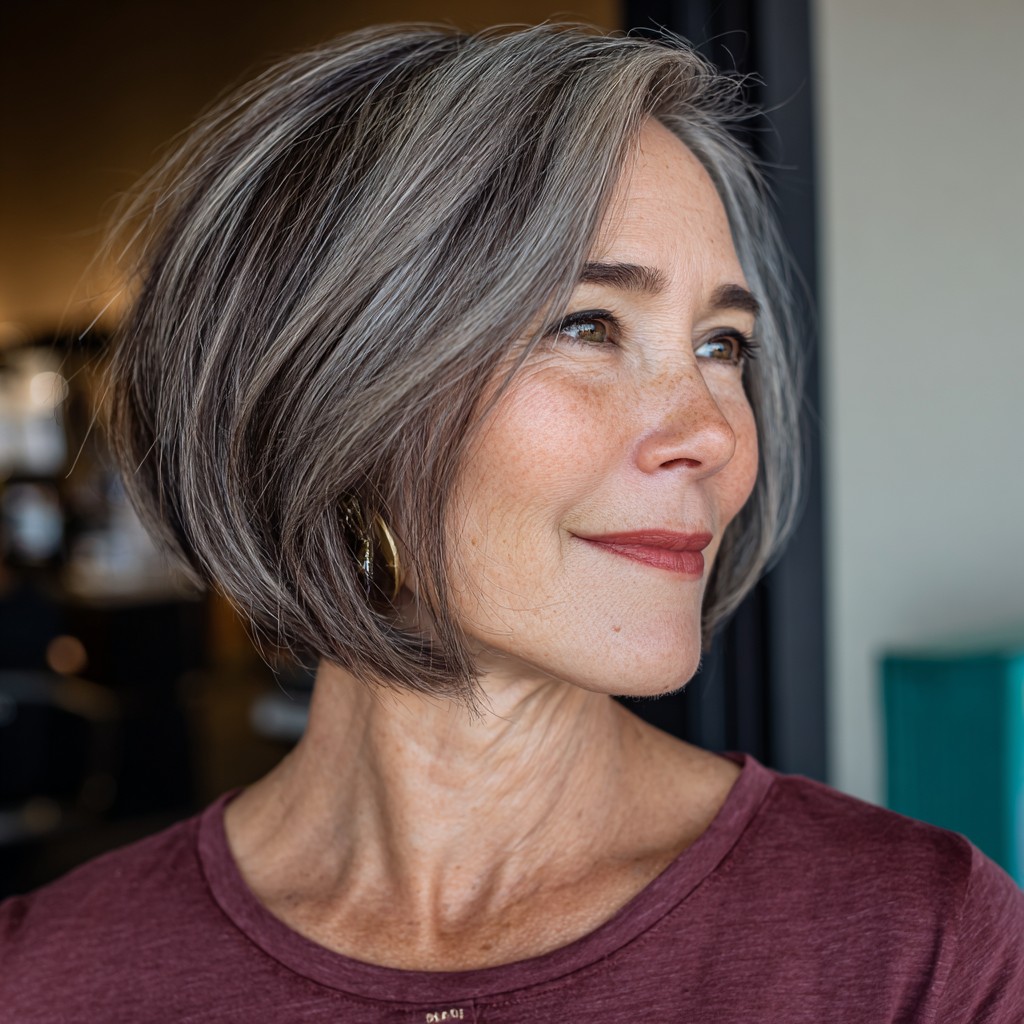 Stylish Gray Bob with Soft Textured Layers