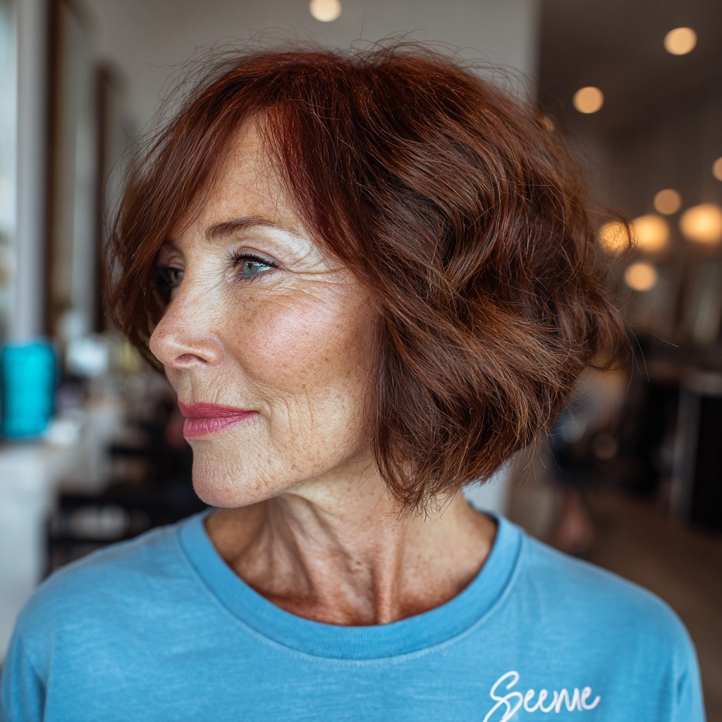 Stylish Mahogany Brown Textured Bob with Soft Volume