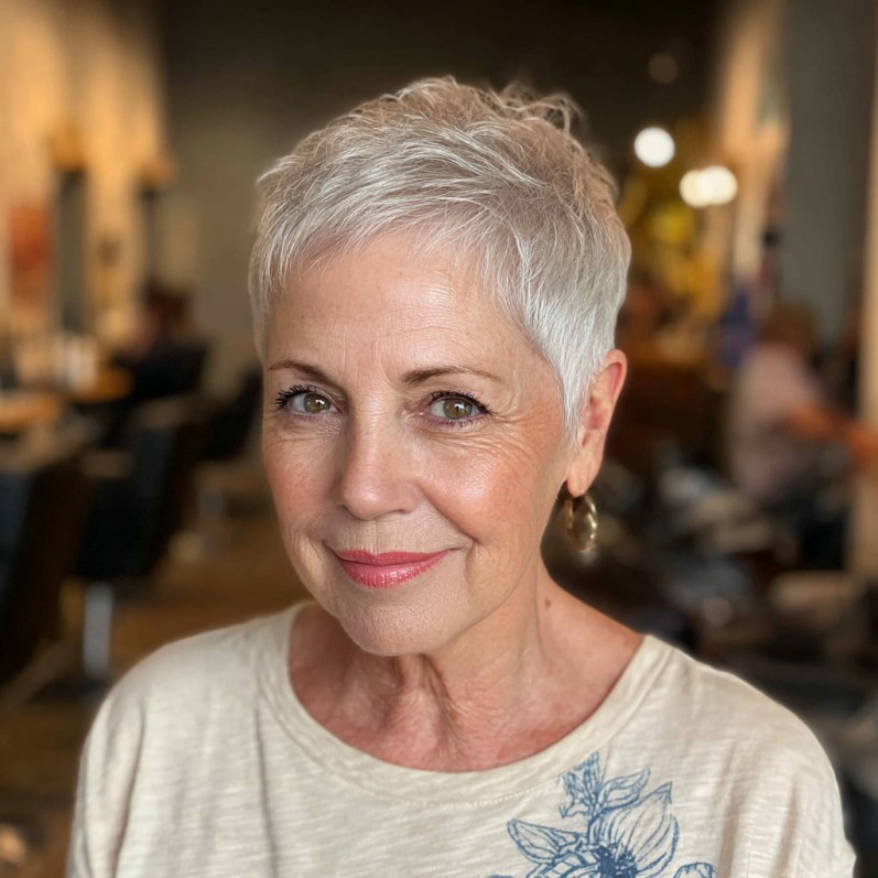 Stylish Textured Silver Pixie with Subtle Layers