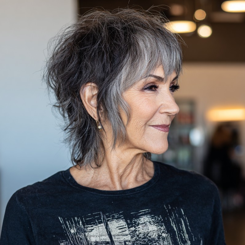 Textured Ash Gray Mixie Shag with Defined Layers