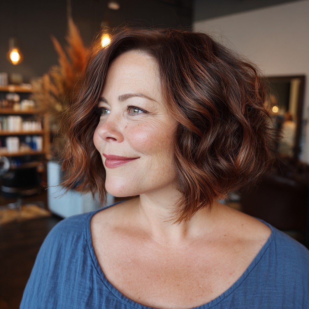Textured Copper Bob with Soft Waves