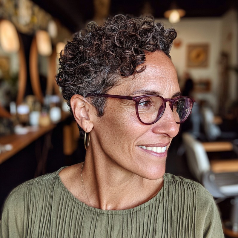 Textured Curly Pixie Cut with Defined Curls