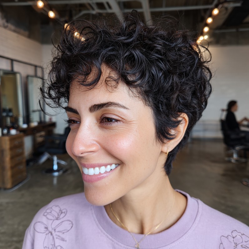 Textured Curly Pixie Cut with Defined Volume