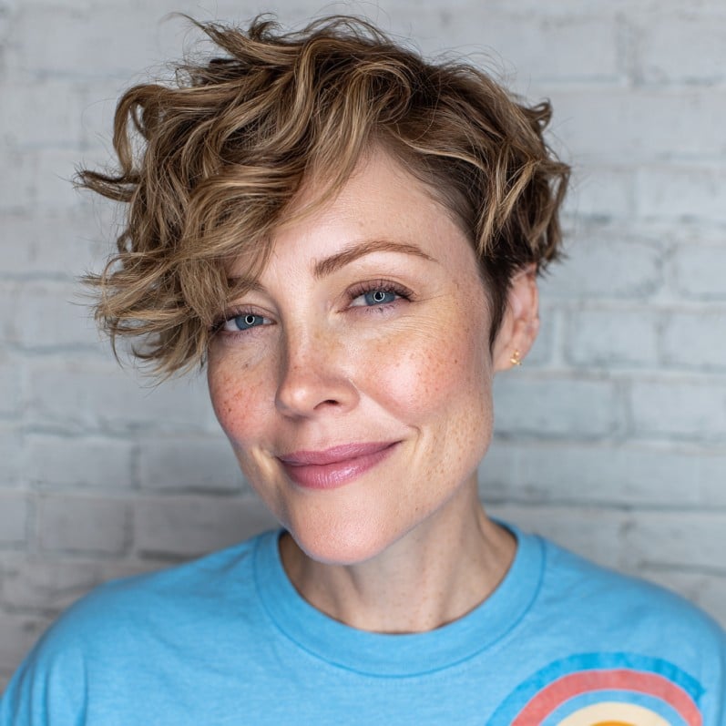 Textured Curly Pixie Cut with Soft Layers