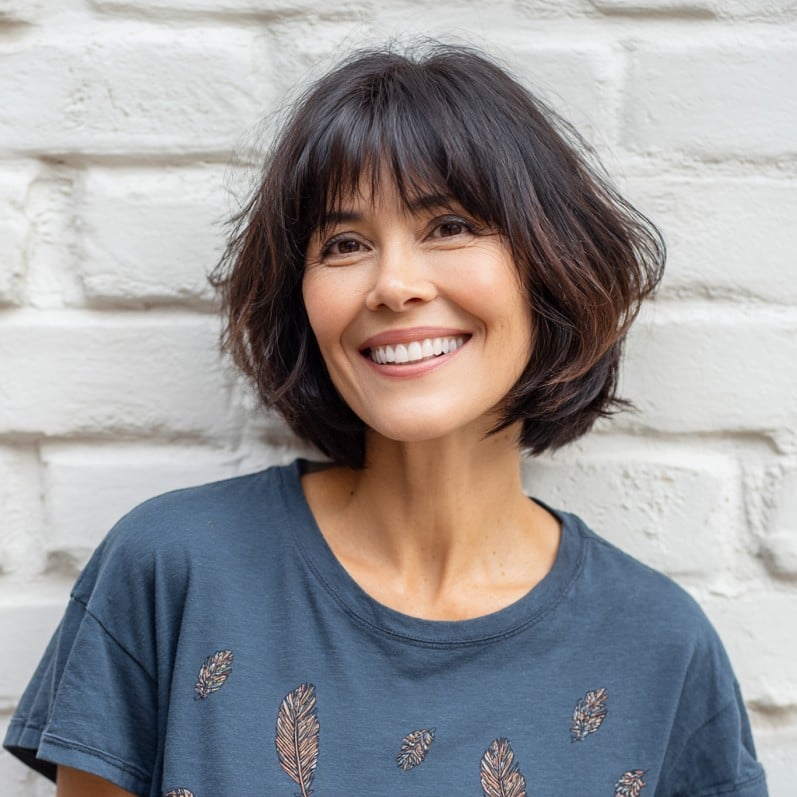 Textured Curtain Bob with Soft Side-Swept Bangs