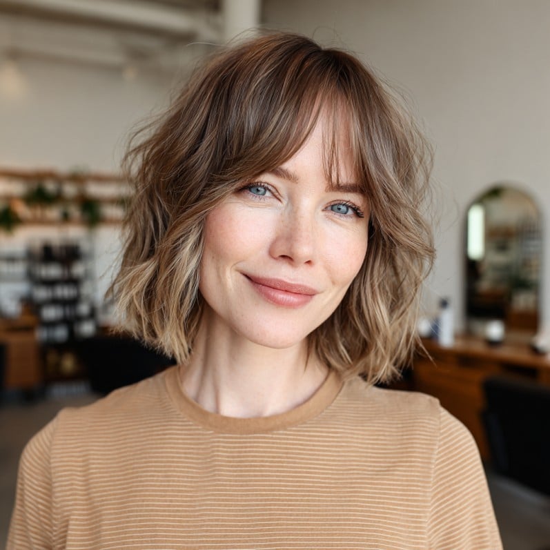 Textured Curtain Bob with Subtle Face-Framing Layers
