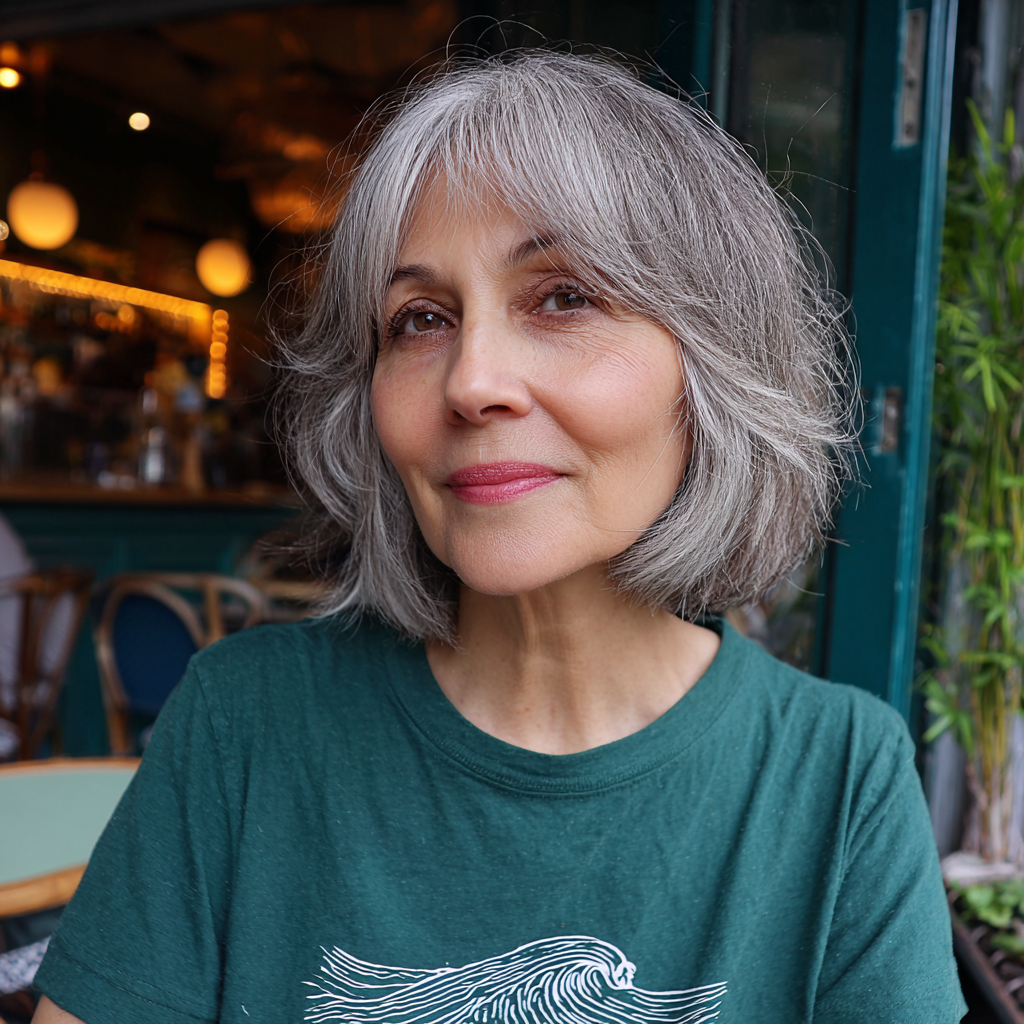 Textured Gray Bob with Soft Face-Framing Layers
